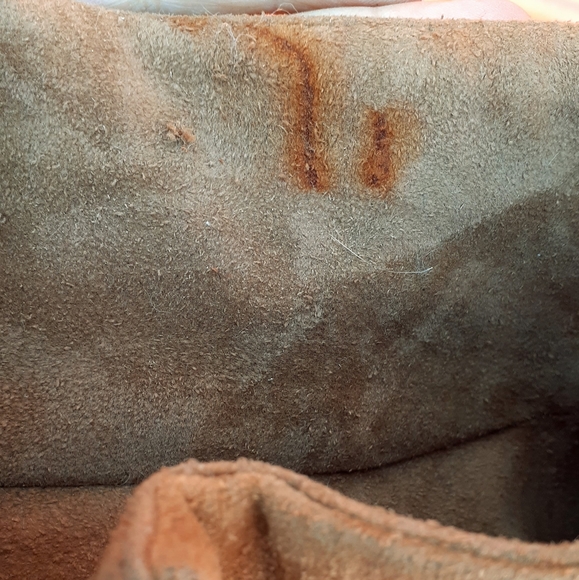 Boho  Tan Suede Zip Front Vtg Sheath Dress Scallop trim Long sleeves , SZ M - Picture 8 of 8